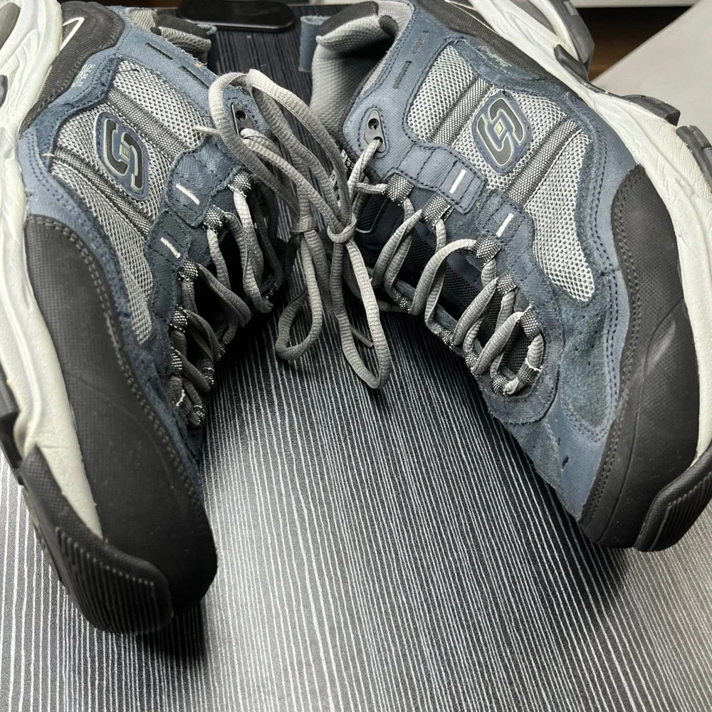 Skechers Sport Sneaker 51241 Mens 12 Wide Navy Grey Leather Textile Memory Foam